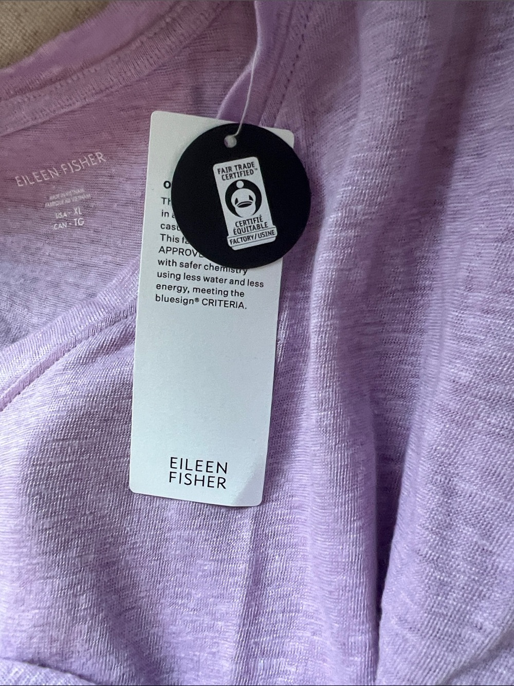 Eileen Fisher Lavender V-Neck Short Sleeve Tee organic linen - Picture 3 of 3